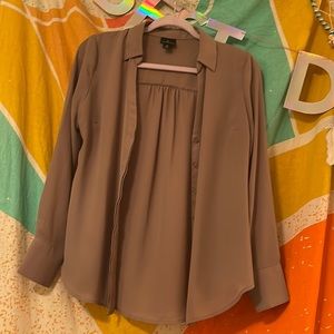 XS Taupe Worthington long sleeve sheer button down